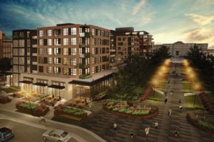 Greystone Village mixed-use entrance to the grand allee