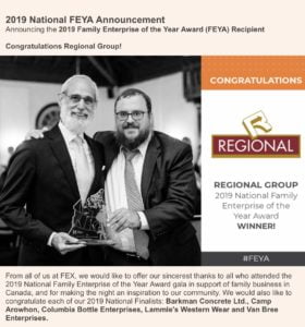 Steve Gordon, CEO of the Regional Group, accepts the 2019 FEX National Family Enterprise of the Year Award